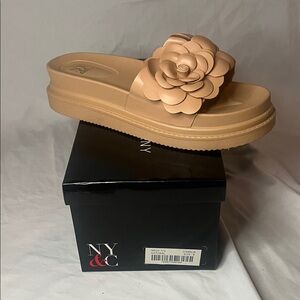 New York & Company Tan Floral Slide Sandals